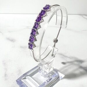 Amethyst Pear 7mm Rhodium Over Sterling Silver Bolo Bracelet 7.02ctw